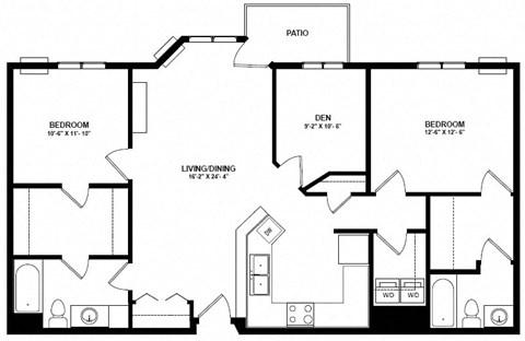 Floor plan for 2 beds, 2 baths, 1745 sqft